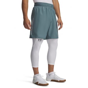 Pantaloni scurti cu logo lateral - pentru fitness Wordmark - Alb/Albastru petrol