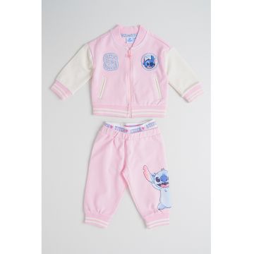 Set de bluza cu imprimeu si fermoar si pantaloni de trening - 2 piese - Roz pastel/Argintiu/Albastru deschis