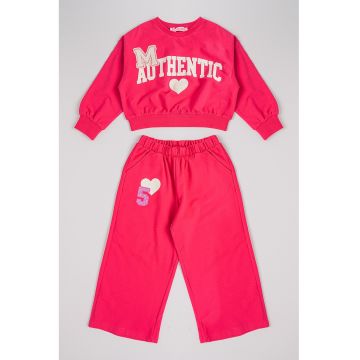 Set de bluza si pantaloni de trening cu imprimeu - 2 piese - Alb/Fucsia