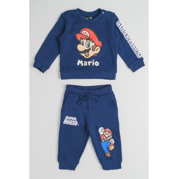 Set de pantaloni si bluza de trening din bumbac cu imprimeu - 2 piese - Rosu/Bej/Bleumarin