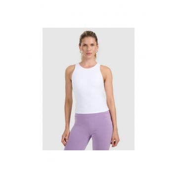 Top sport  slim - alb - tricot reiat - cupe integrate - banda elastica