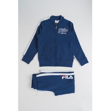 Trening din amestec de bumbac cu fermoar - Albastru inchis/Alb optic