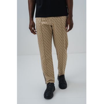 Pantaloni de trening slim fit cu snur si monograma - Maro camel
