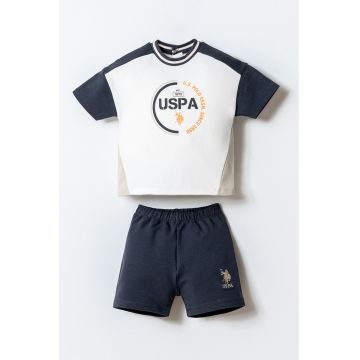 Set de tricou cu imprimeu si pantaloni scurti - 2 piese - Alb/Gri carbune