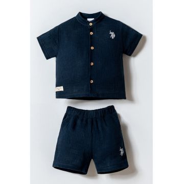 Set de tricou cu nasturi si pantaloni scurti - 2 piese - Albastru ultramarin