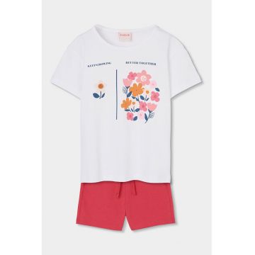 Set de tricou de bumbac cu pantaloni scurti - Rosu/Alb