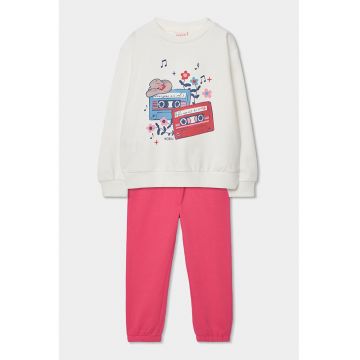 Trening de bumbac cu imprimeu grafic - Alb/Roz aprins/Albastru