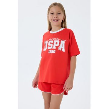 Trening din bumbac cu garnituri contrastante - Rosu/Alb