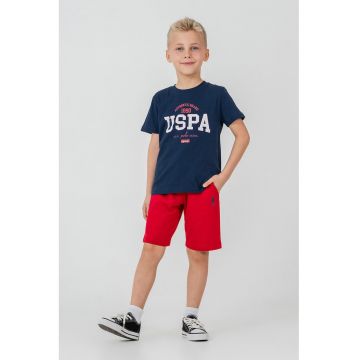 Trening din bumbac cu imprimeu logo pe piept - Rosu/Alb/Bleumarin