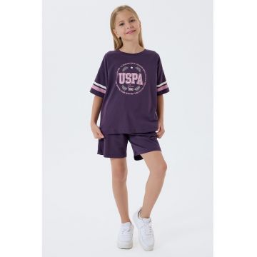 Trening din bumbac cu logo - Alb/Lila/Violet pruna