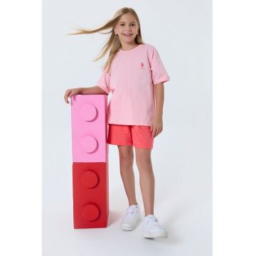 Trening lejer din bumbac cu imprimeu pe partea din spate - Coral/Roz pastel