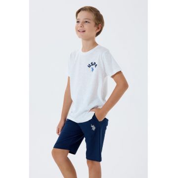 Trening scurt cu imprimeu logo pe partea din spate - Rosu/Alb/Bleumarin