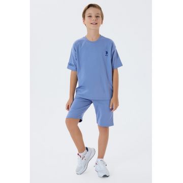 Trening scurt din bumbac cu buzunare - Albastru deschis