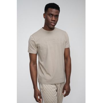 Tricou cu logo in relief - pentru antrenament - Maro taupe deschis/Grej