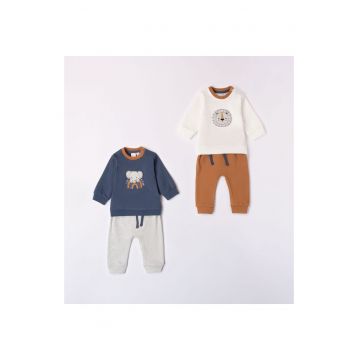 Compleu 4 piese pentru bebe baiat -  4.7155 - Alb/Maro/Gri/Multicolor/Albastru