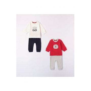 Compleu 4 piese pentru bebe baiat -  4.7155 - Rosu/Alb/Gri/Bleumarin