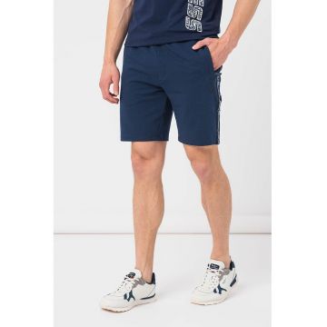 Pantaloni scurti cu benzi logo laterale pentru fitness - Bleumarin
