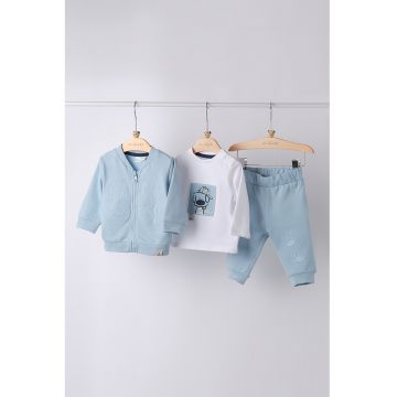 Set de trening din bumbac cu imprimeu grafic - 3 Piese - Alb/Albastru pastel