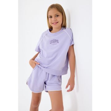 Set de tricou cu decolteu la baza gatului si pantaloni scurti - 2 piese - Lila