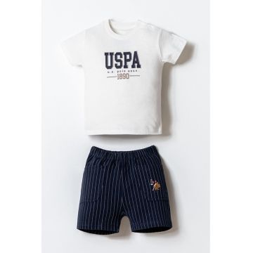 Set de tricou cu imprimeu si pantaloni scurti - 2 piese - Alb/Bleumarin