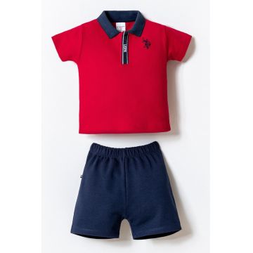 Set de tricou polo si pantaloni scurti - 2 piese - Rosu/Bleumarin