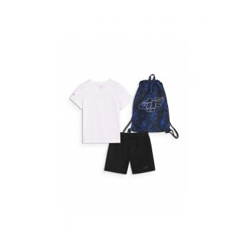 Set sport  pentru baieti - tricou si pantaloni scurti - uscare rapida - negru alb - material textil elastic
