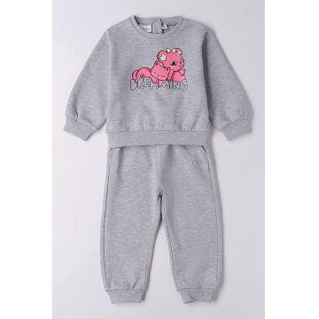 Trening cu imprimeu grafic - Gri melange/Roz