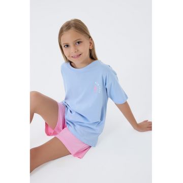 Trening cu model in doua tonuri si buzunare laterale - Roz pastel/Albastru deschis