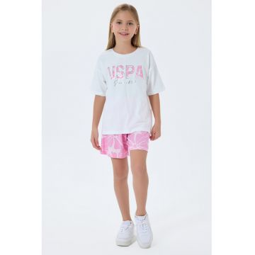 Trening lejer din bumbac cu logo - Alb/Roz pastel