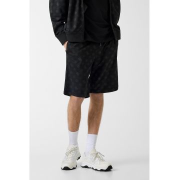 Bermude cu snur si monograma - pentru fitness - Negru