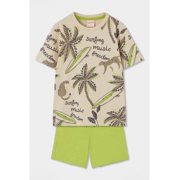 Trening scurt cu imprimeu tropical - Bej/Verde fistic