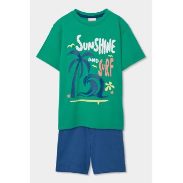 Trening scurt cu imprimeu tropical - Verde/Albastru