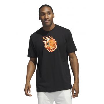 Tricou de bumbac cu imprimeu grafic - pentru baschet - Negru/Portocaliu