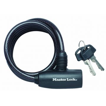 Antifurt MasterLock cablu spiralat cu cheie 1.8m x 8mm Negru