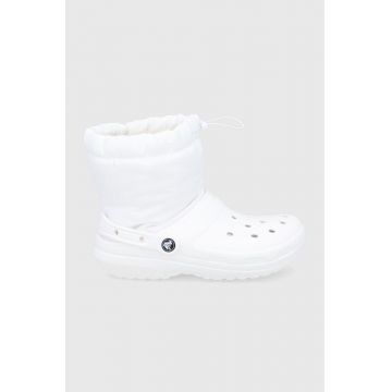 Crocs cizme de iarnă Classic Lined Neo Puff Boot culoarea alb 206705