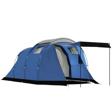 Outsunny Cort de camping tunel pentru 4 persoane impermeabil 3000mm dublu strat anti-condensație înălțime 190cm Albastru închis | Aosom Romania