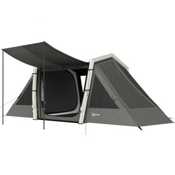 Outsunny Cort Gonflabil de Camping 4 Persoane Blackout Cort cu Aer 5,8m Lungime 2 Dormitoare și Zonă de Zi 580x270x202cm Gri Închis | Aosom Romania