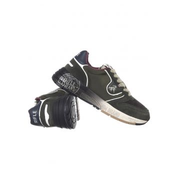 Pantofi sport barbati  verde - bordo - grafit - piele naturala - material textil - material sintetic - talpa cauciuc