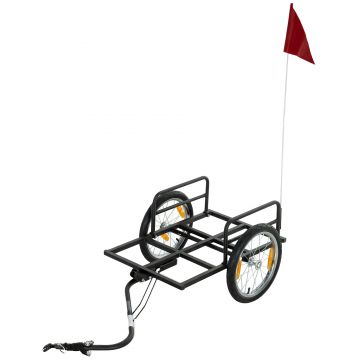 SPORTNOW Remorcă pentru Bicicletă pentru Marfă 40 kg Cărucior de Mână din Oțel cu Steag Roșu Roți de 40,64 cm 145x60x42 cm Negru | Aosom Romania