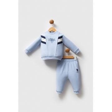 Trening cu imprimeu logo si talie elastica - Albastru pastel/Negru/Alb optic