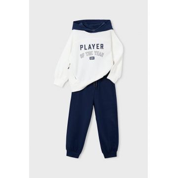 Trening din amestec de bumbac cu imprimeu si talie ajustabila - Alb/Bleumarin