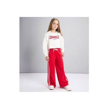 Trening fete  din bumbac si poliester hanorac cropped si pantaloni palazzo cu dungi laterale