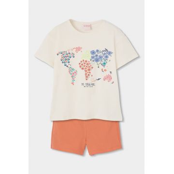 Trening scurt din bumbac cu imprimeu - Portocaliu/Crem