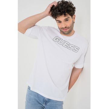 Tricou cu logo si decolteu la baza gatului pentru fitness - Alb optic/Gri inchis