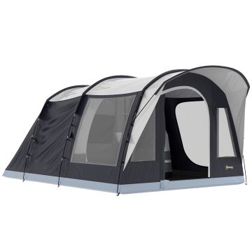 Outsunny Cort de Camping Tunel pentru 2-4 Persoane, Înălțime 213cm, cu 2 Camere, Cort Familial Impermeabil 3000mm cu Verandă, Ferestre, Buzunare, Cârlig și Geantă de Transport, Bleumarin | Aosom Romania