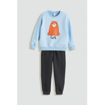 Trening cu decolteu la baza gatului cu imprimeu cu ursulet - Negru/Albastru deschis