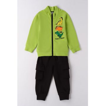 Trening cu fermoar si pantaloni cargo - Negru/Verde lime