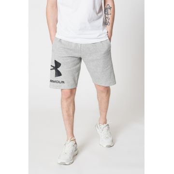 Bermude lejere din material fleece cu logo pentru fitness Rival - Gri melange