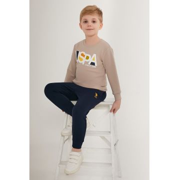 Trening cu imprimeu logo - Maro nisip/Bleumarin