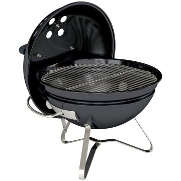 Outsunny Grătar pe cărbune Grătar rotund portabil cu mâner pentru capac fante de ventilație reglabile pentru barbecue 41x41x44 cm Negru | Aosom Romania